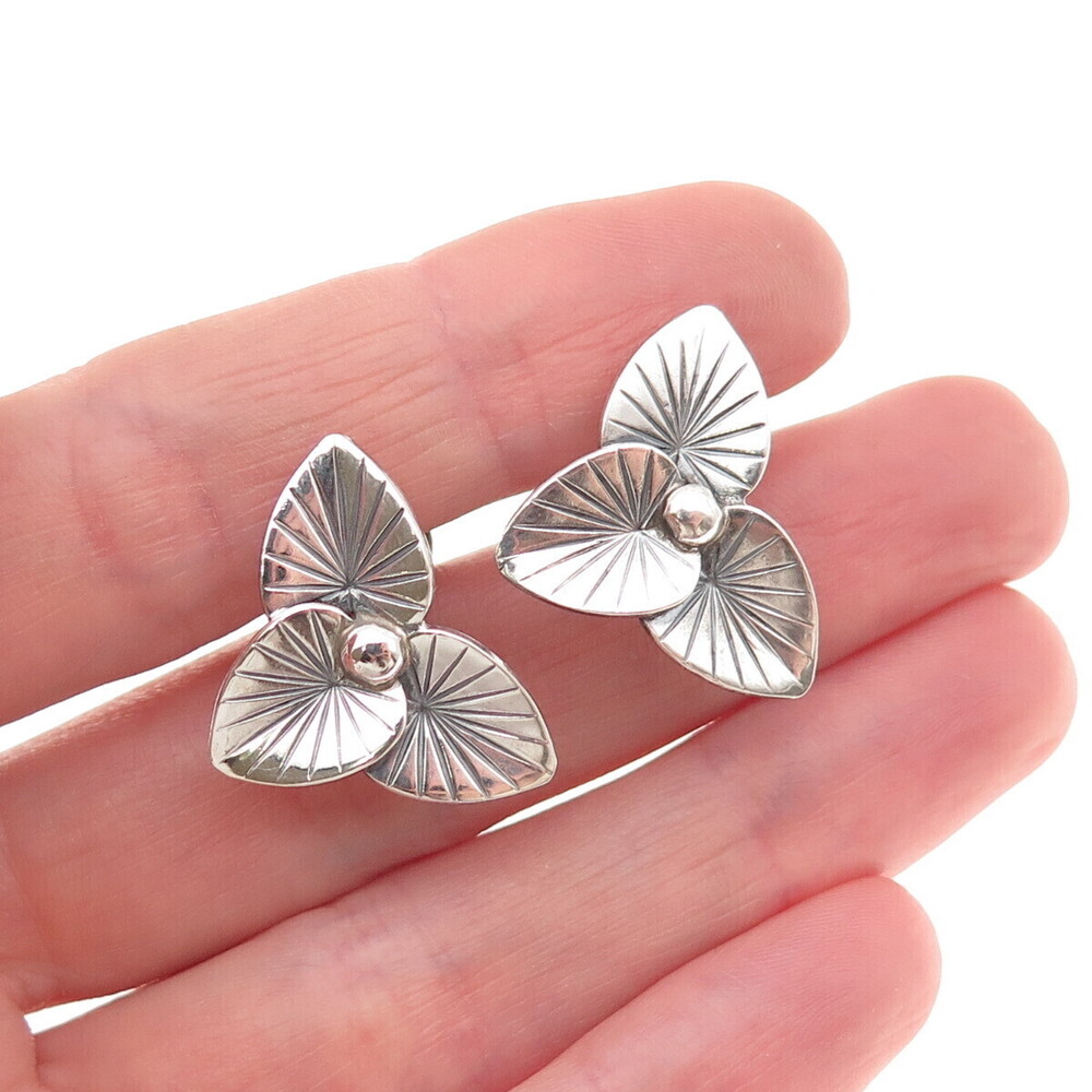 JewelArt 925 Sterling Silver Vintage Floral Oxidized Screw Back Earrings